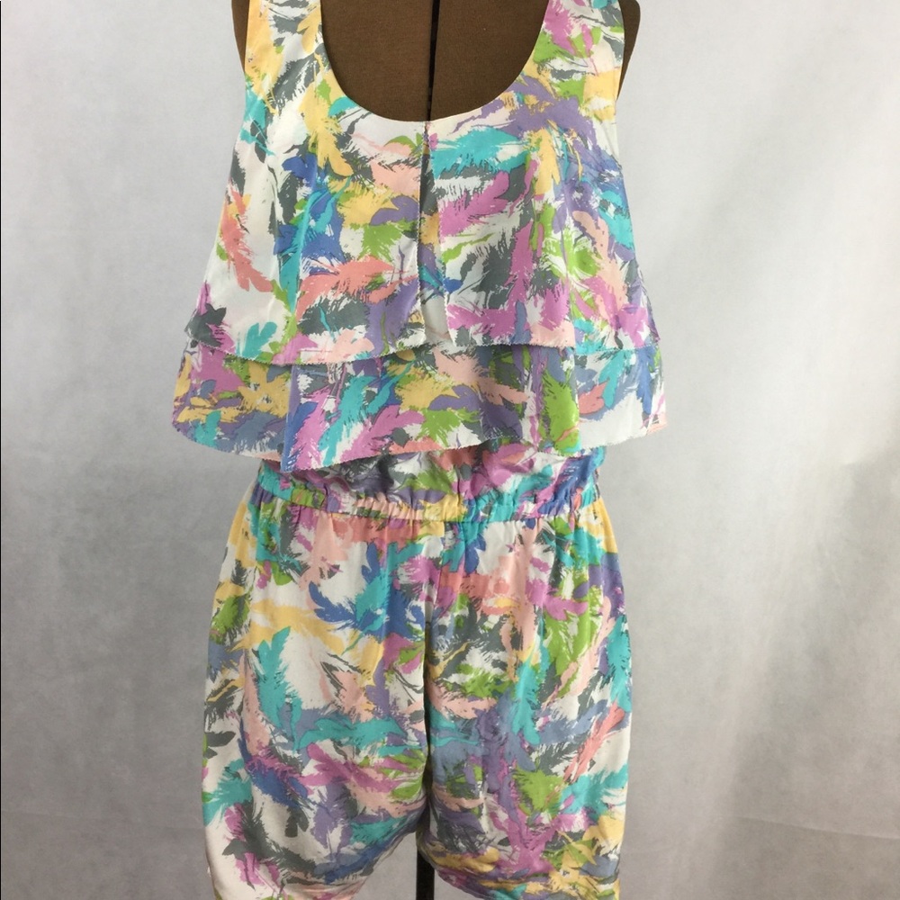 Line & Dot pastel feather print silk romper M